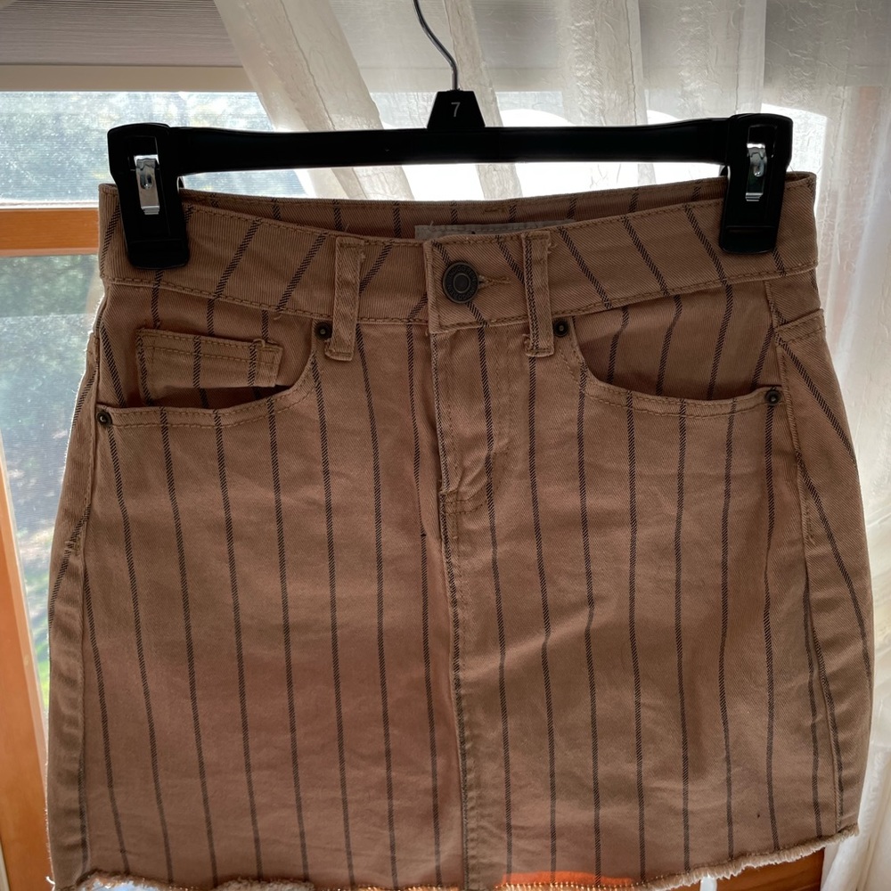 tan mini skirt with black stripes